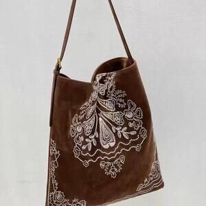 Boho Embroidered Shoulder Bag – Large Capacity with Adjustable Strap Coffee